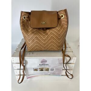 MICHAEL KORS WOVEN LEATHER BASKET WEAVE BROWN, TAN BACKPACK